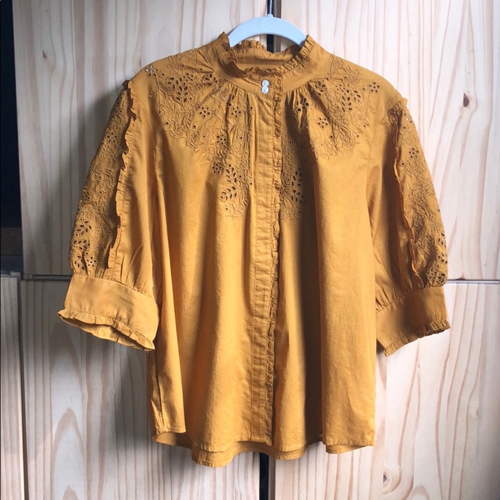 J.Crew gold embroidered peasant top.